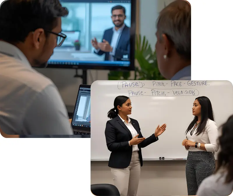 Trainer mentoring participant in personality development program at Protocol