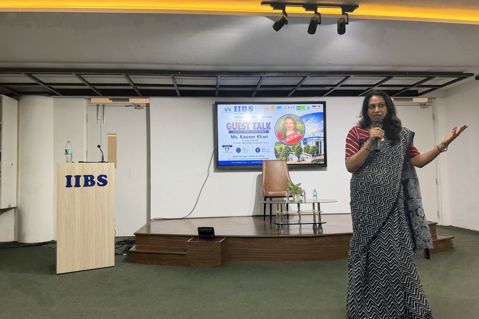 Kauser Khan, Founder and CEO of Protocol, delivering a guest talk at IIBS, Bengaluru
